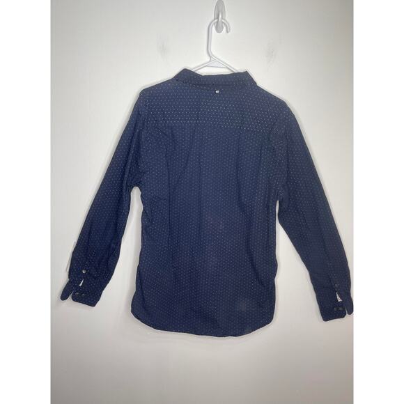 PD&C men's large button down casual shirt navy blue white cotton slim fit - Picture 12 of 16